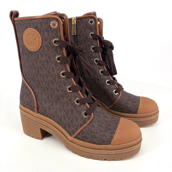 MICHAEL KORS | Corey MK Logo Combat Boots in Brown | Sz 8 - Picture 5 of 16